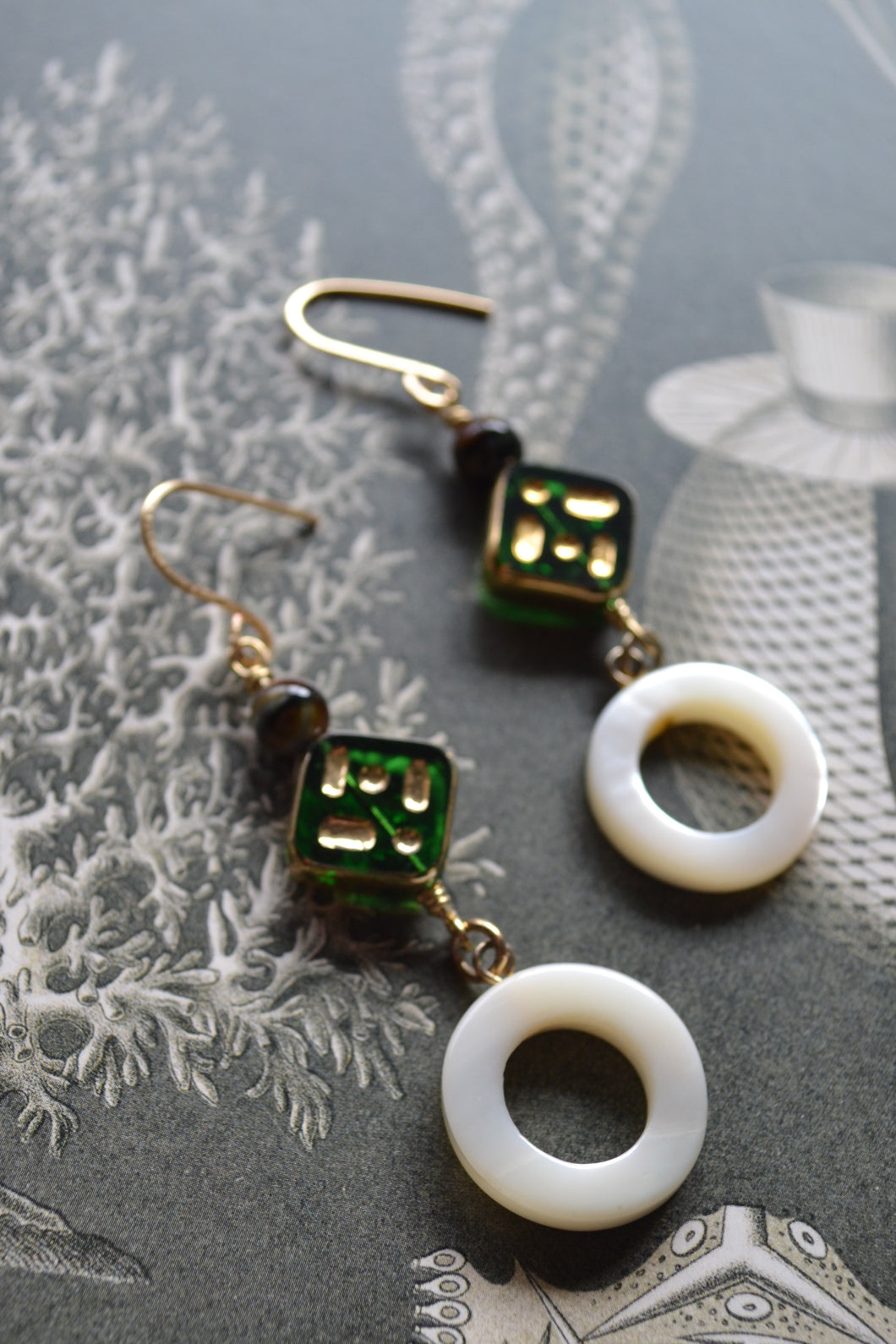 Ring of Pearl & Green Glass Earrings